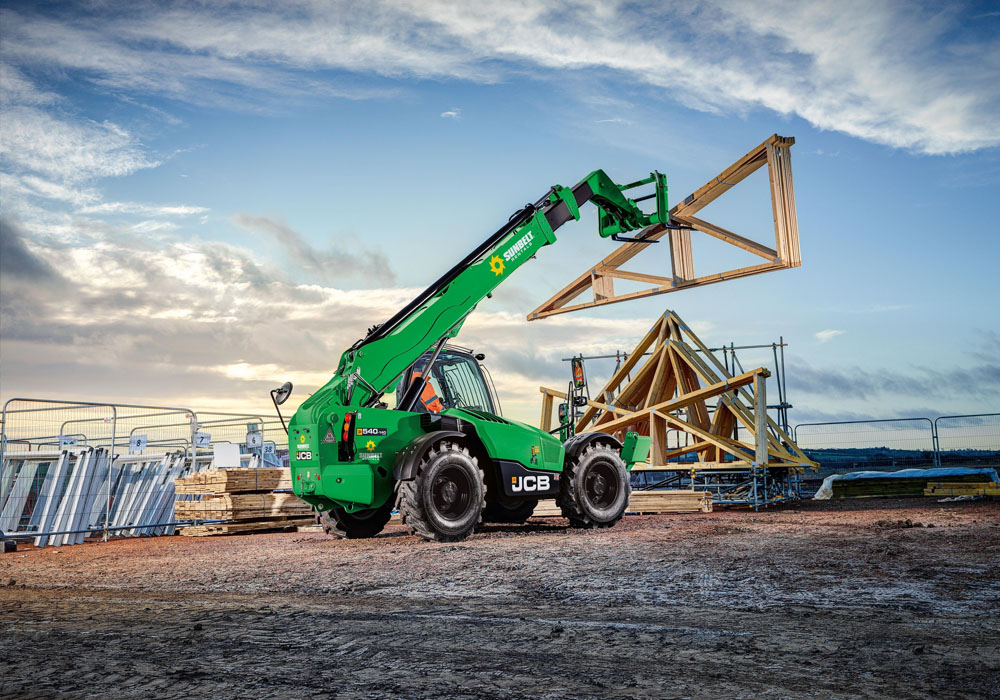 A lifting truck moving construction materials.
